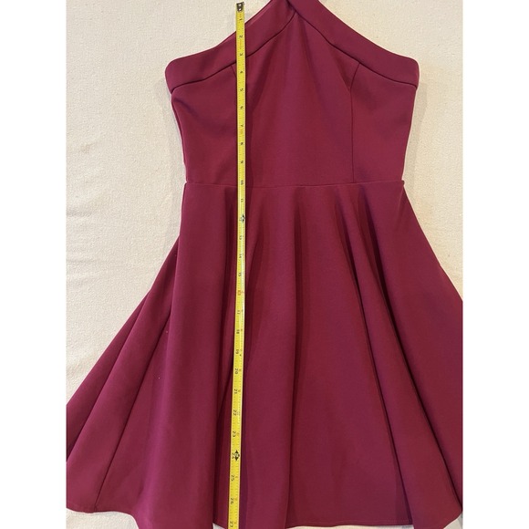 Lulus Burgundy Halter Skater Dress Fit & Flare Stretch Ponte Cocktail - Picture 7 of 11